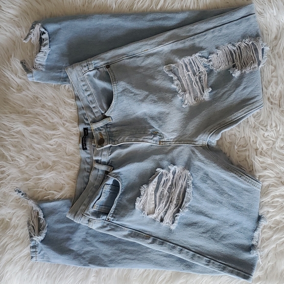 Brandy Melville Distressed Denim Pants Long Size Small - Picture 3 of 16